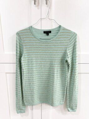 Ann Taylor Mint Green Metallic Stripe Lightweight Sweater | Women's XS